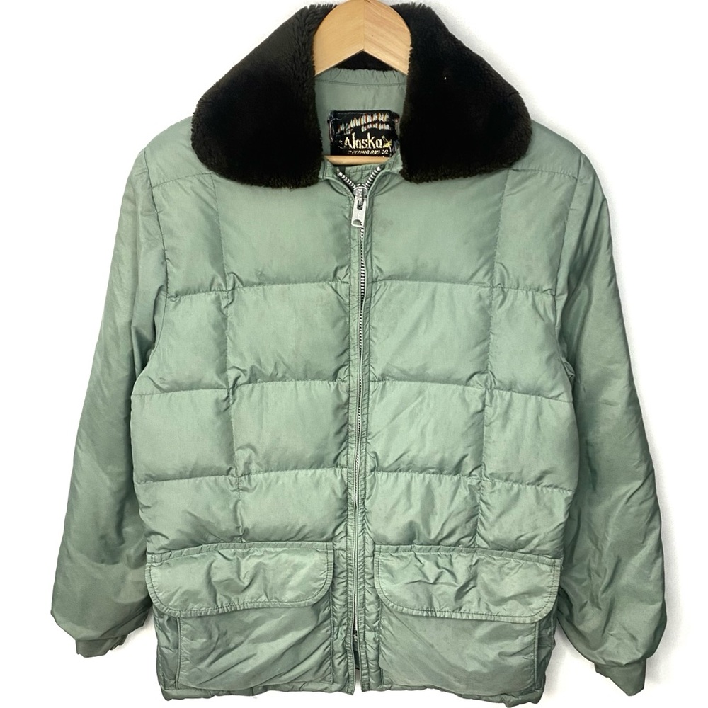 Vintage 60’s Alaska Sleeping Bag Co Sage Green Down Filled Jacket Talon Zipper L - Picture 1 of 9